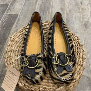 Peach Moccasins Calf Hair Leather Slip On Flat Shoes